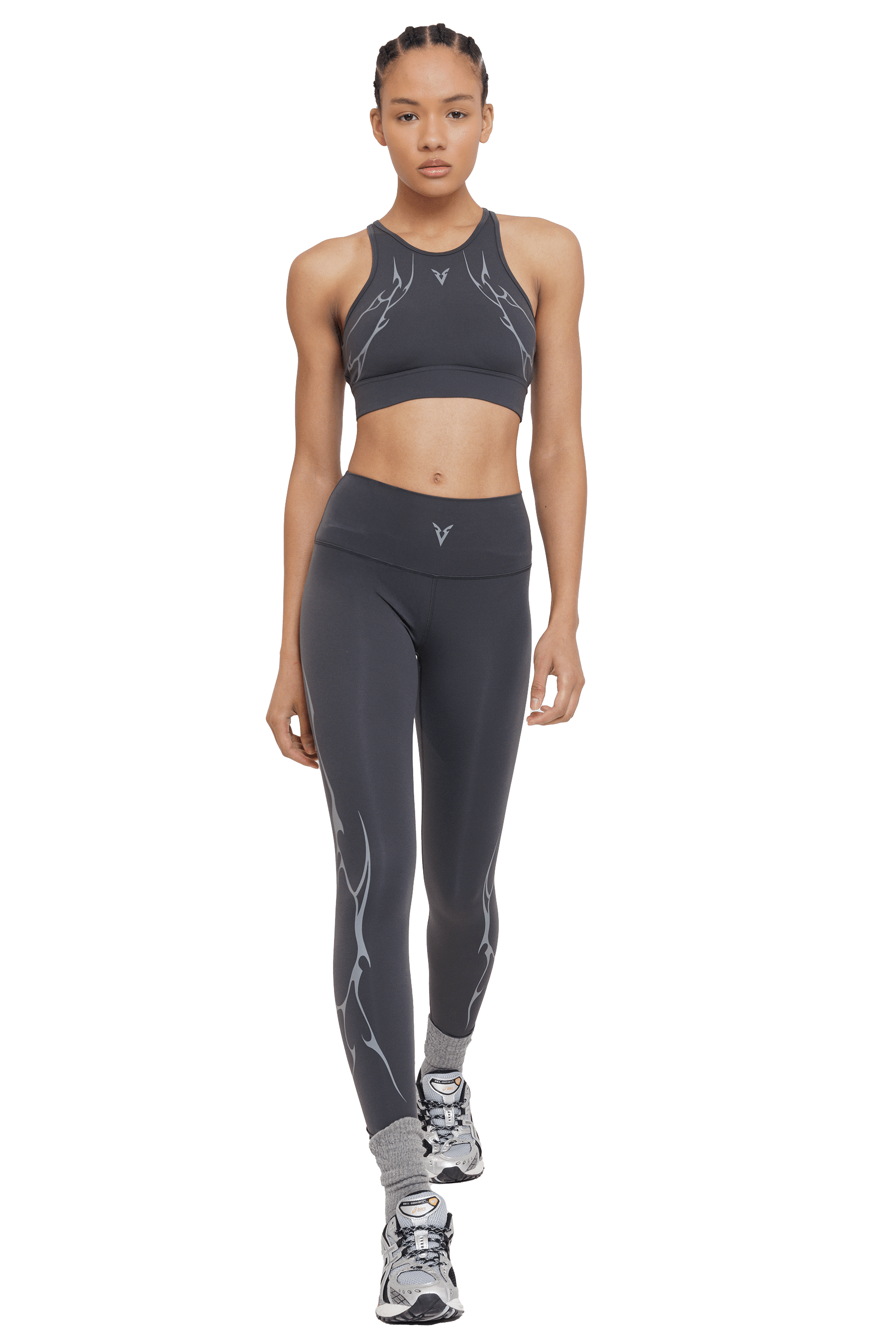 חזיית ספורט HIGH NECK GRAY VEINS GRAPHIC - GRAY