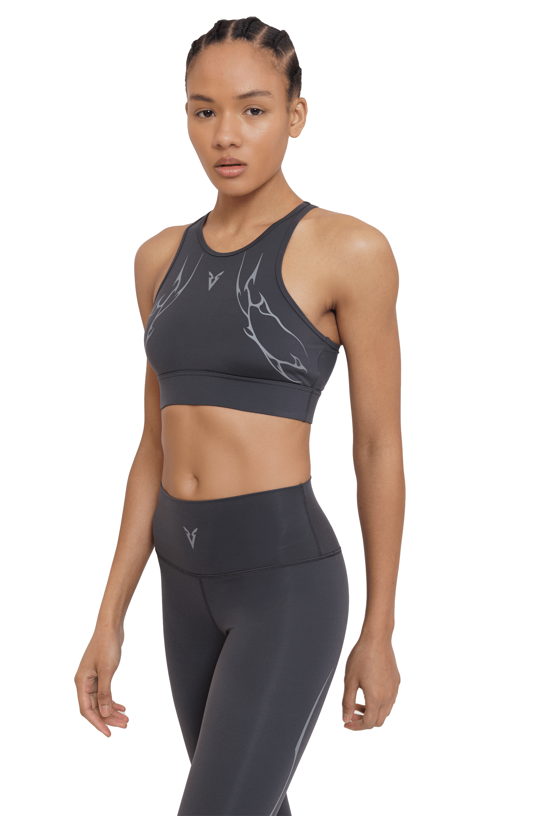 חזיית ספורט HIGH NECK GRAY VEINS GRAPHIC - GRAY