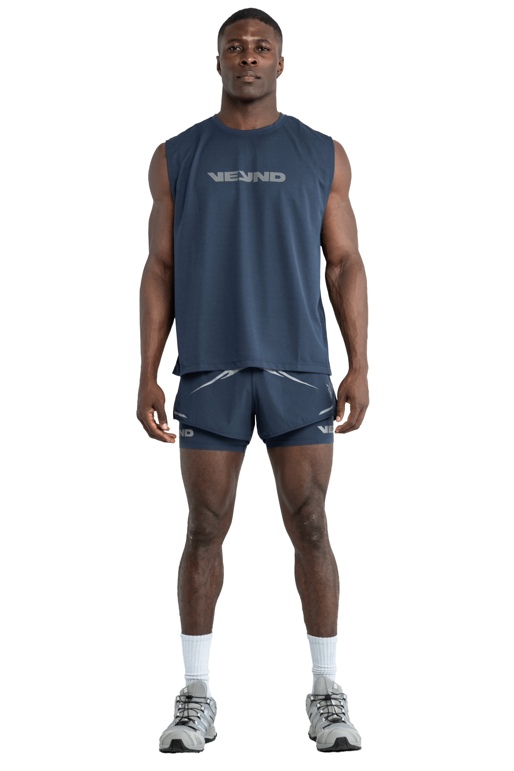 גופייה גזרת בוקסי V-GRAPHIC - Navy